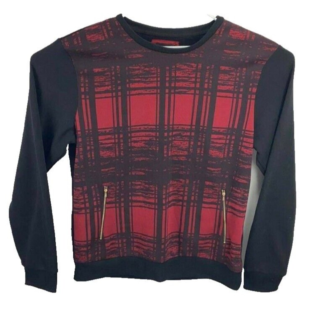 CARBON Pullover Sweater Men's Size XL Red Black Colorblock with Zipper Pockets